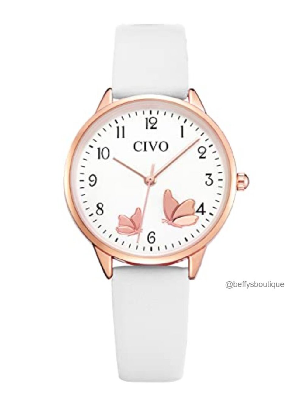 Ladies Analog Watch Easy Read Arabic Numerals Dial Leather Strap